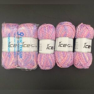 Ice Yarns Alpine Wool Yarn Lot of 5 Skeins Pink Shades, Lilac Acrylic Wool Blend